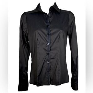 Worth New York Black Pleated Classy Cotton Blend Button Up Shirt